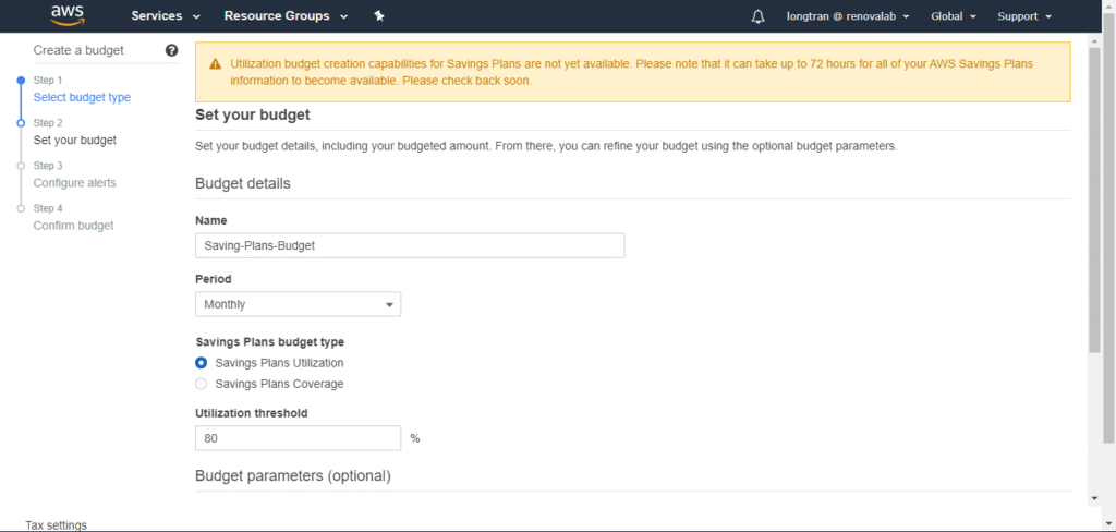 Creating AWS Budgets: Savings Plans and Cost Budget 5
