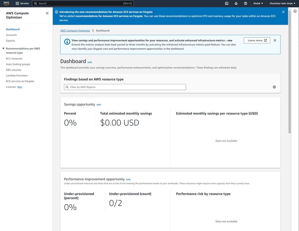 Click Opt in (this requires Compute Optimizer permissions)
