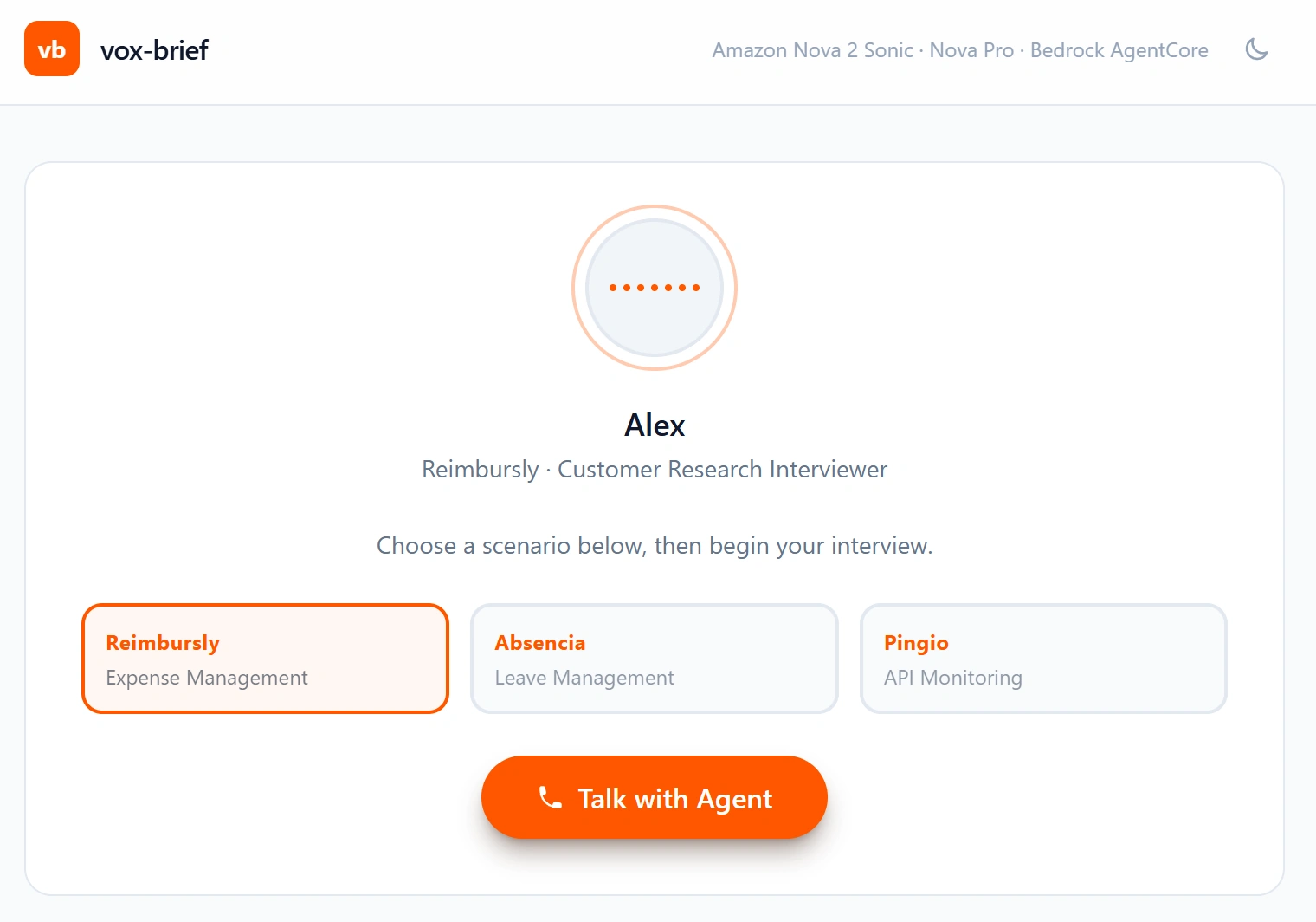 Screenshot of the agent UI